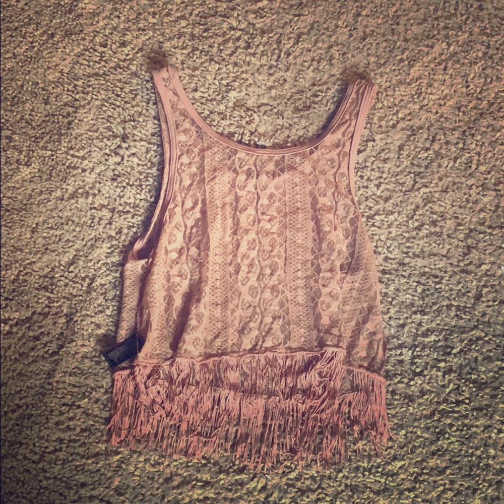 Light pink Lace crop top with tassels